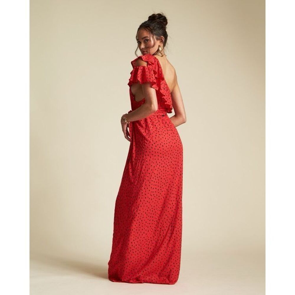 Billabong X Sincerely Jules Your Side Red Print Ruffled One-Shoulder Maxi Dress - Picture 4 of 9